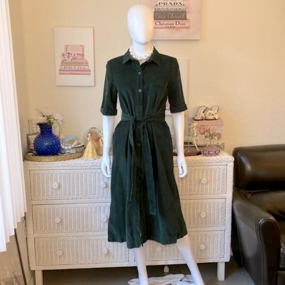Toast green corduroy shirt midi belted dress 6 (UK 10)